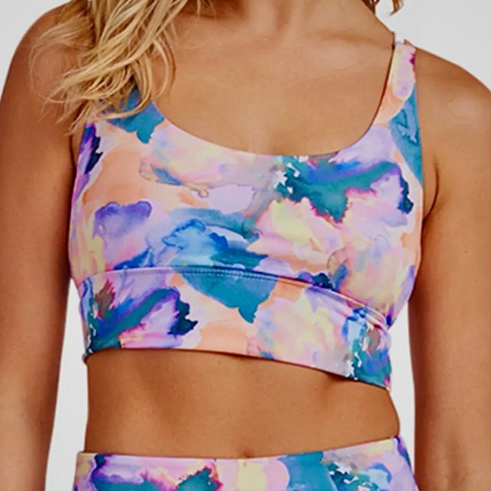 Onzie Yoga Sacred Colorful Abstract Floral Aura Strappy Sports Bra